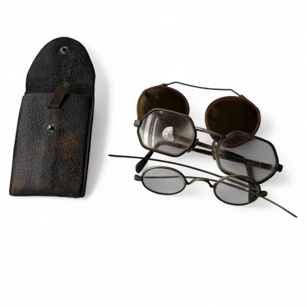 Antique Eyeglasses Lot 1920s 1930s Wire Frame Spectacles Sunglasses Case